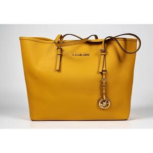 Michael Kors Jet Set Travel Tote Yellow Leather Large Shoulder Bag MK